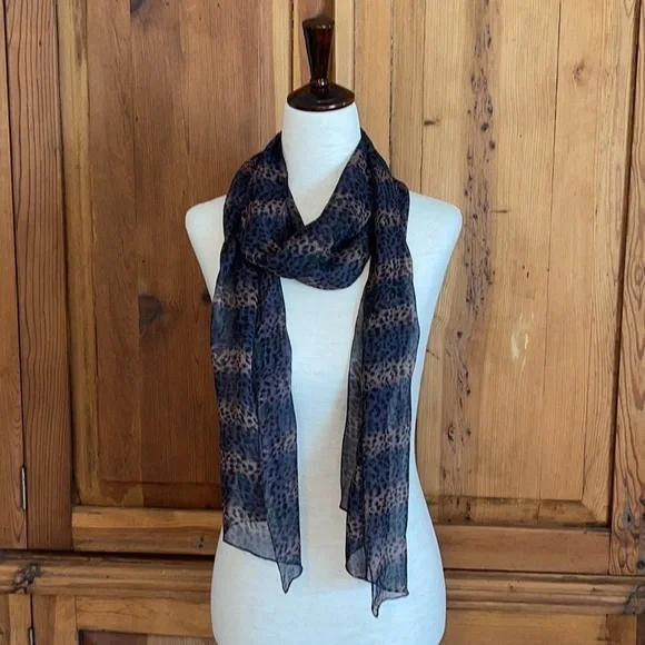 Silk Chiffon Cheetah Print Sheer Oblong Scarf 74” X 12”